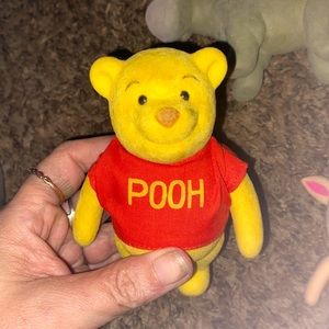 1960s Disney Pooh 5 Flocked Dolls 5" Tigger Piglet Owl Eeyore